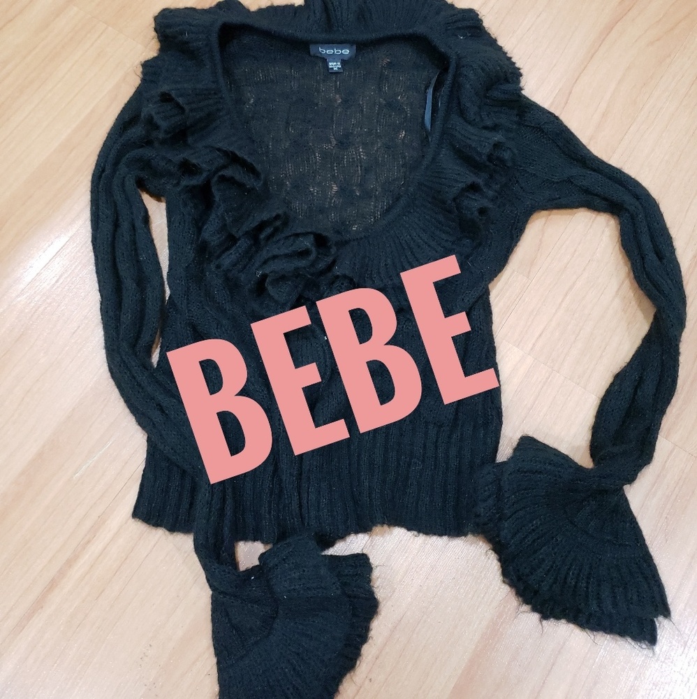 bebe romantic black mohair ruffle cardigan XS